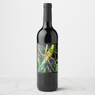 Blue Dragonfly Shimmering Wings Painting Wine Label