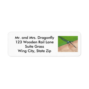 Blue Dragonfly Sitting on Rail Address Labels