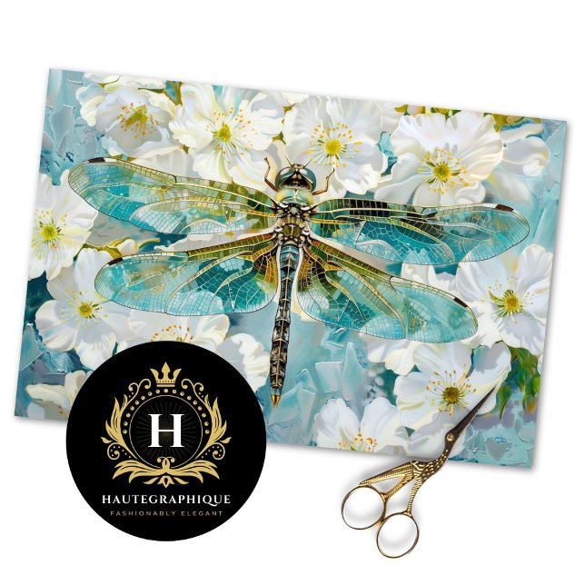 Blue Dragonfly Vintage White Blossoms Decoupage  Tissue Paper (Creator Uploaded)