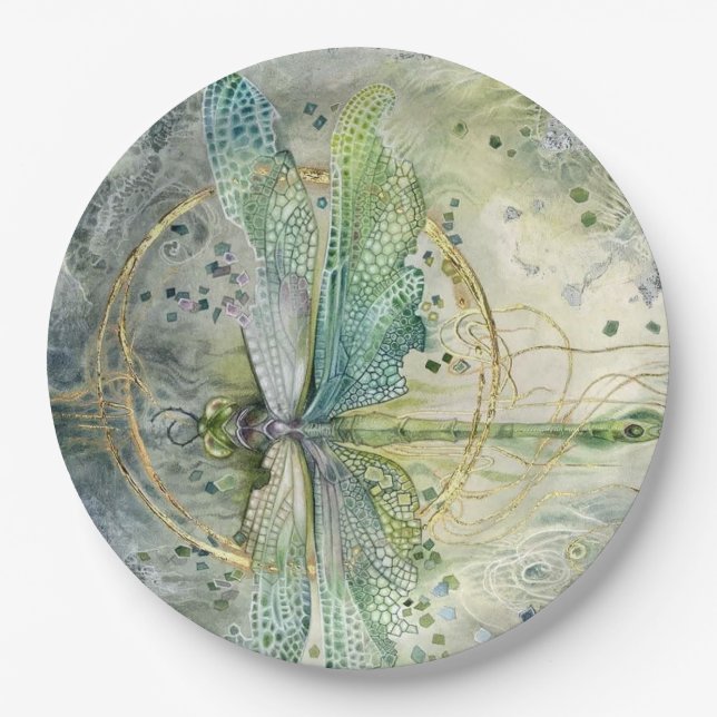 Blue Dragonfly Watercolor Paper Plate (Front)