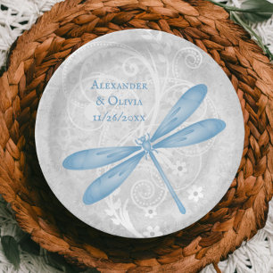Blue Dragonfly Wedding Paper Plate