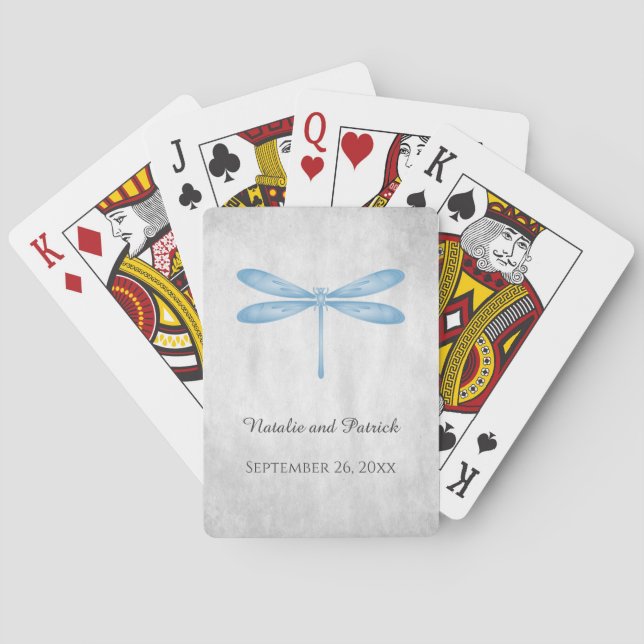 Blue Dragonfly Wedding Playing Cards (Back)