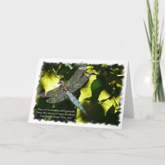 Blue Dragonfly with Green Leaves/Quotation Card (Front)