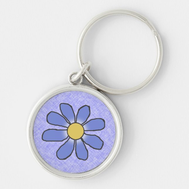 Blue Drawn Flower Key Ring (Front)