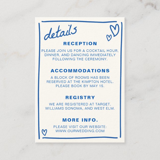 Blue Drawn Together Wedding Enclosure Card (Front)