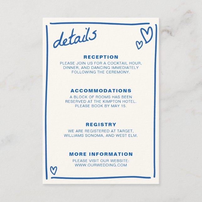 Blue Drawn Together Wedding Enclosure Card (Front)