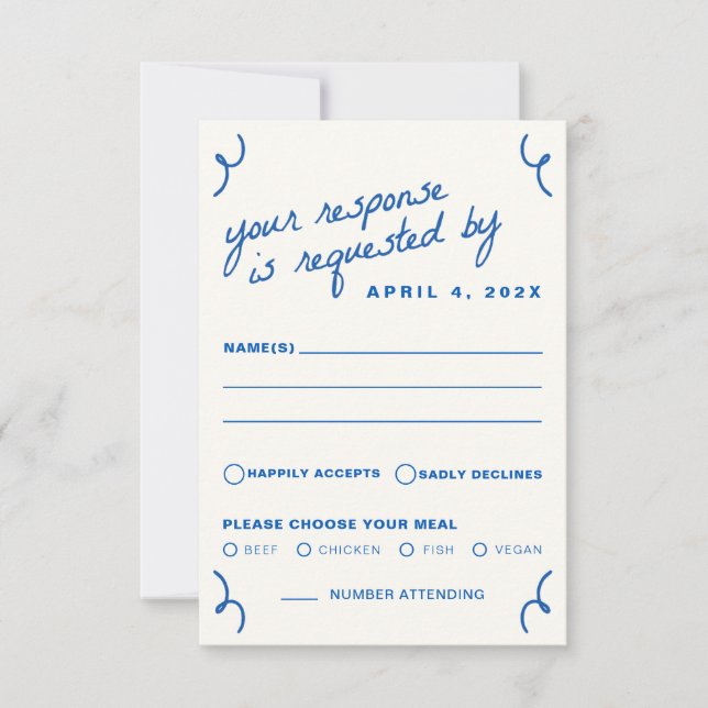 Blue  Drawn Together Wedding RSVP Card (Front)