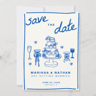 Blue Drawn Together Wedding with Photo Save The Date