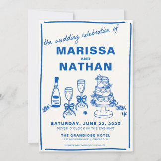 Blue Drawn Together with Photo Wedding Invitation