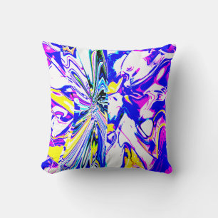 Blue Dream Abstract Flower with Pink and Yellow Cushion