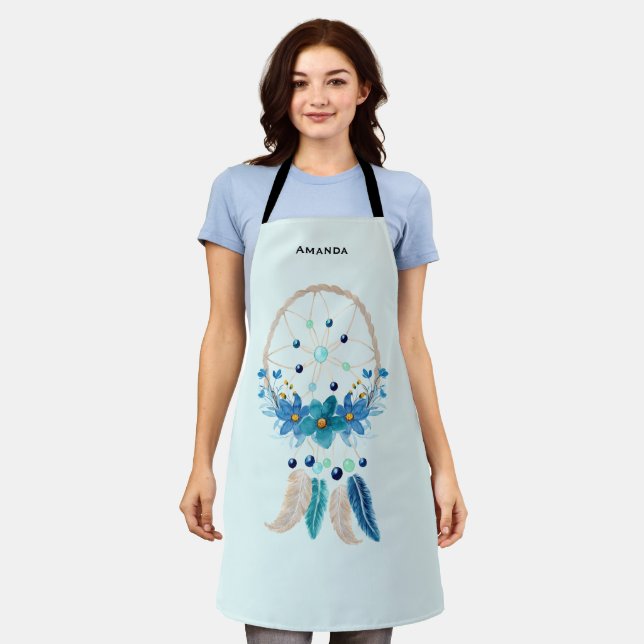 Blue Dreamcatcher Stylish Boho Design Apron (Worn)