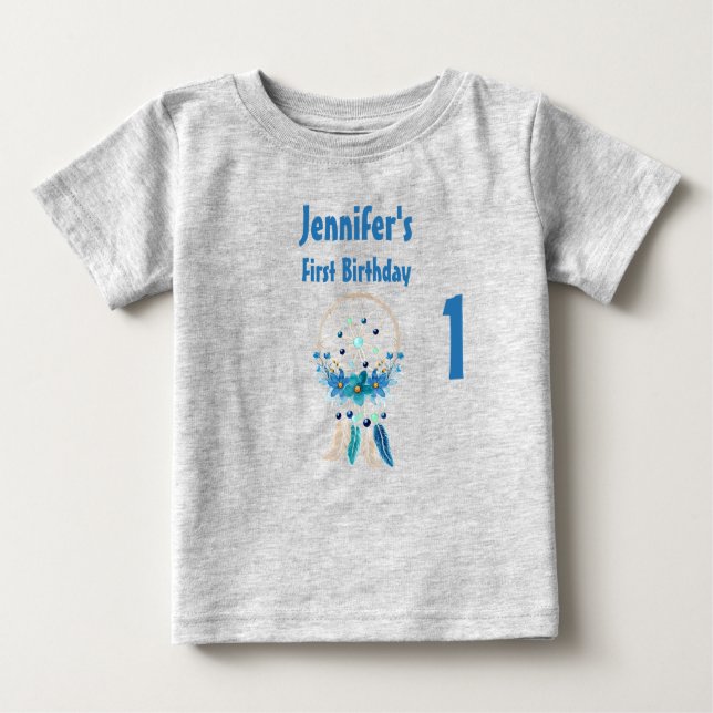 Blue Dreamcatcher Stylish Boho Design Birthday Baby T-Shirt (Front)