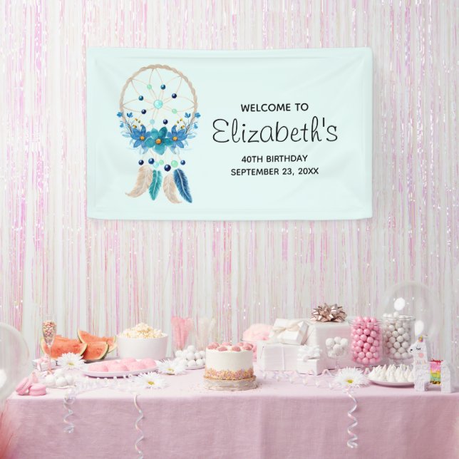 Blue Dreamcatcher Stylish Boho Design Birthday Banner (Party)