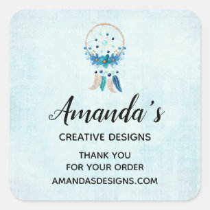 Blue Dreamcatcher Stylish Boho Design Business Square Sticker