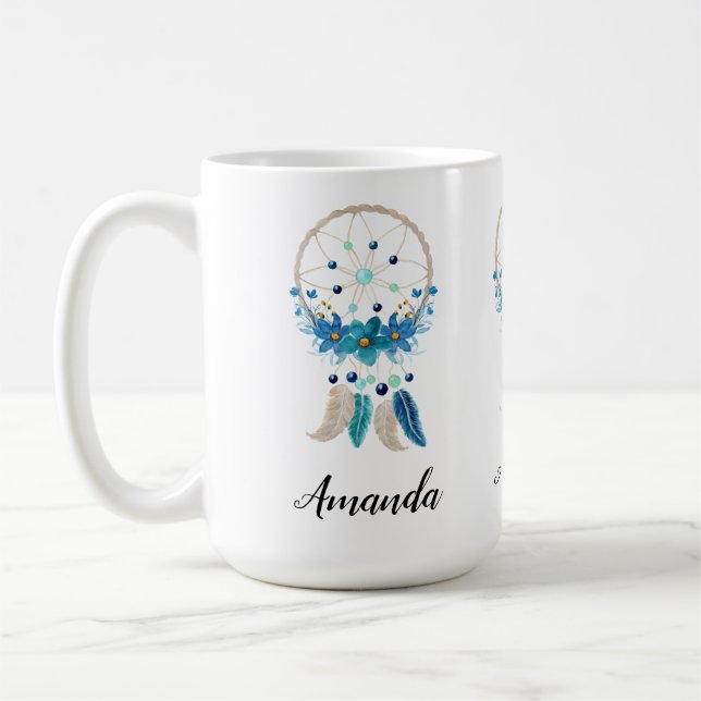 Blue Dreamcatcher Stylish Boho Design Coffee Mug (Left)