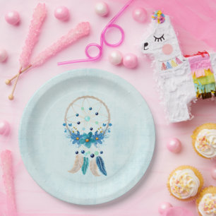 Blue Dreamcatcher Stylish Boho Design Paper Plate