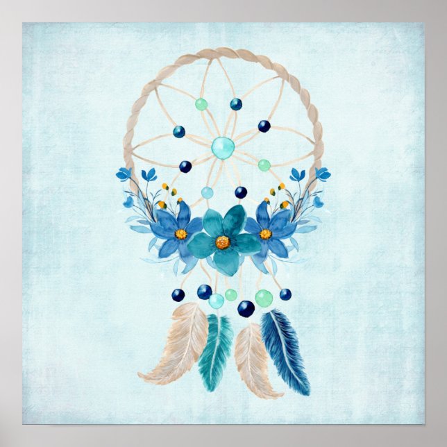 Blue Dreamcatcher Stylish Boho Design Poster (Front)