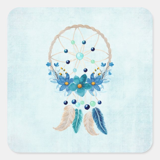 Blue Dreamcatcher Stylish Boho Design Square Sticker (Front)