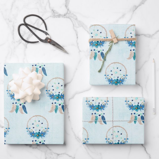 Blue Dreamcatcher Stylish Boho Design Wrapping Paper Sheet (Front)