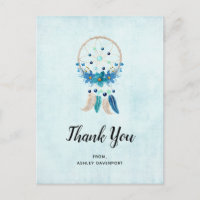 Blue Dreamcatcher with Feathers Boho Thank You