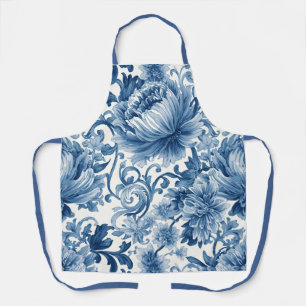 Blue Dreams   Floral Watercolor Chinoiserie Apron