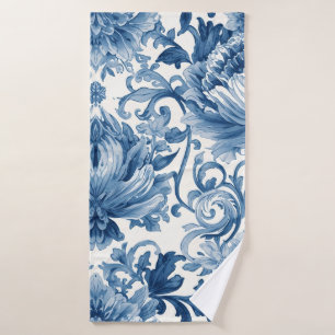 Blue Dreams   Floral Watercolor Chinoiserie Bath Towel