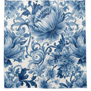 Blue Dreams   Floral Watercolor Chinoiserie Shower Curtain