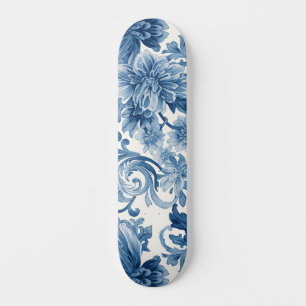 Blue Dreams   Floral Watercolor Chinoiserie Skateboard