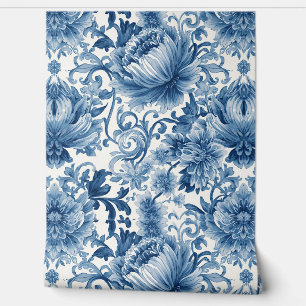 Blue Dreams Floral Watercolor Chinoiserie Wallpaper