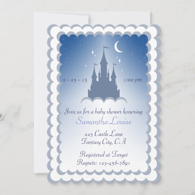 Blue Dreamy Castle In The Clouds Baby Shower Invitation (Front)