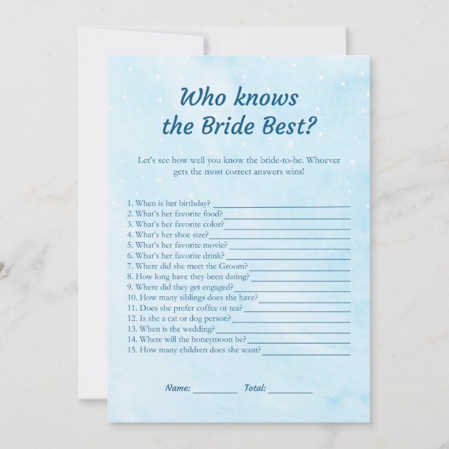 Blue Dreamy Who knows the Bride Best Game Cards  (Front)