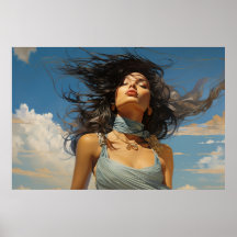 Blue dress against a blue sky painting