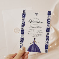 Blue Dress Artistic Tiles Quinceañera Invitation