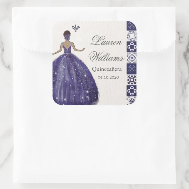 Blue Dress Artistic Tiles Quinceañera Sticker (Bag)