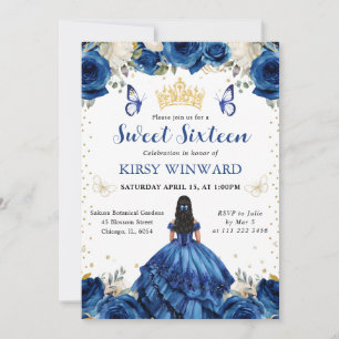 Blue Dress Black Hair Princess Sweet 16 Invitation