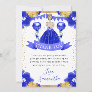Blue Dress Blonde Haired Princess Birthday Thank You Card