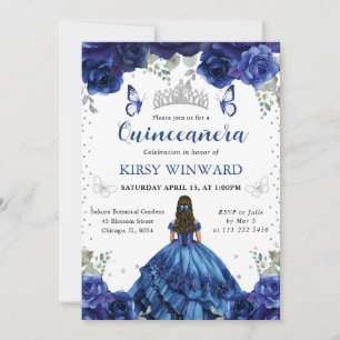 Blue Dress Brunette Hair Princess Quinceanera Invitation