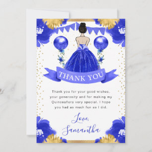Blue Dress Brunette Haired Princess Quinceanera Thank You Card