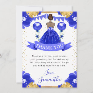 Blue Dress Dark Skin Princess Birthday Thank You Card