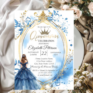 Blue Dress Princess Frame Gold Invitation