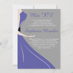Blue Dress Silhouette Quinceanera Invitation