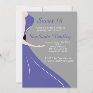Blue Dress Silhouette Sweet 16 Birthday Invitation