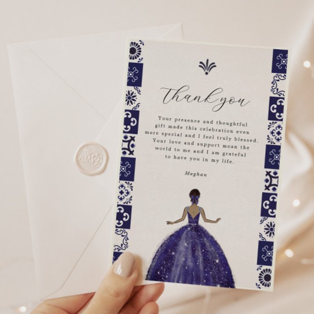 Blue Dress Wall Tiles Quinceañera Thank You Card (Creator Uploaded)