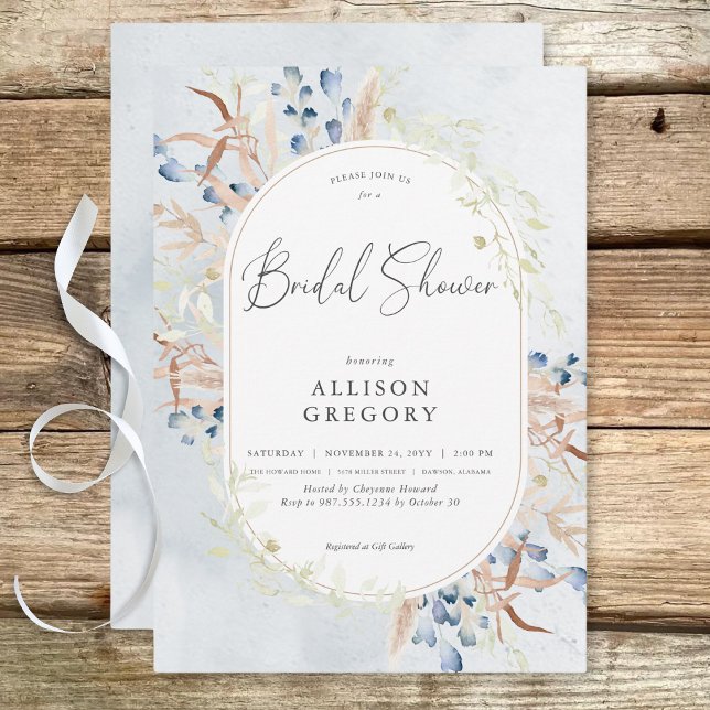 Blue Dried Boho Flowers Blue Bridal Shower Invitation (Blue Dried Boho Flowers Blue Bridal Shower Invitation)