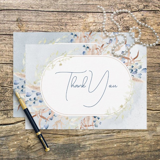 Blue Dried Boho Flowers Thank You Card (Creator Uploaded)