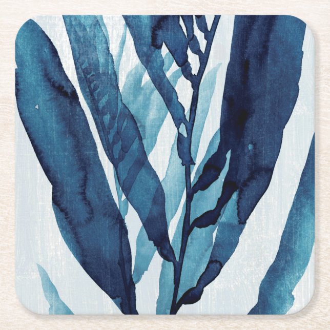 Blue Drift I Square Paper Coaster (Front)