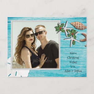 Blue Driftwood Tropical Christmas Photo Holiday Postcard