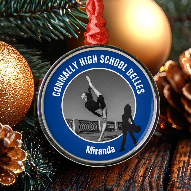 Blue Drill Team Photo High School Dancer Christmas Metal Ornament (Creator Uploaded)