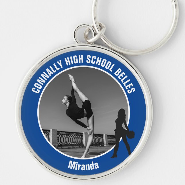 Blue Drill Team Photo High School Dancer Key Ring (Front)