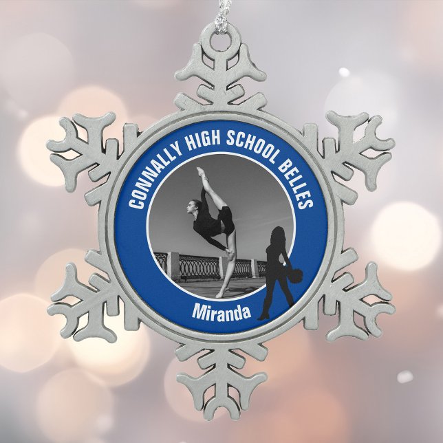 Blue Drill Team Photo High School Dancer Snowflake Pewter Christmas Ornament (Creator Uploaded)